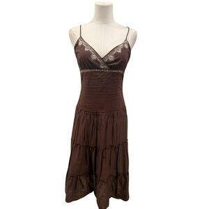 Ruby Rox Brown Embellished Boho Midi Dress Fairy Grunge Whimsigoth 3 Small Y2K